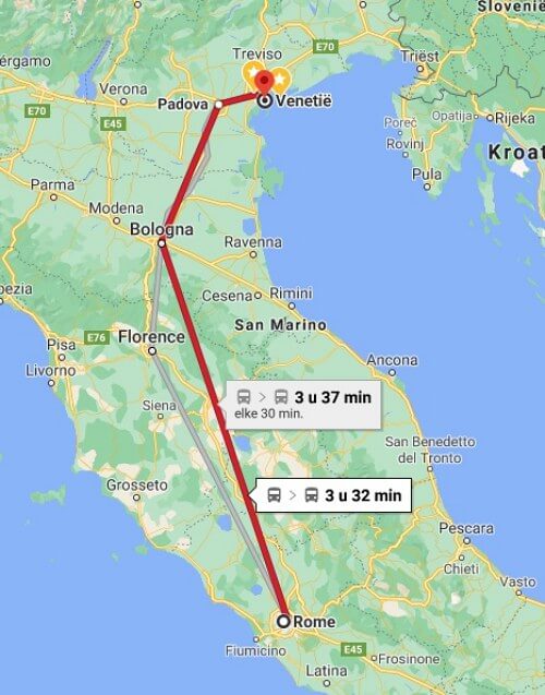 train travel time between rome and venice